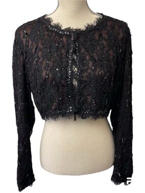 Planet Black Lace Sequin Crop Open Top Snap Top (L/12)